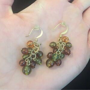 Vintage Cluster Fall Colored Amber Beaded Dangle Earrings